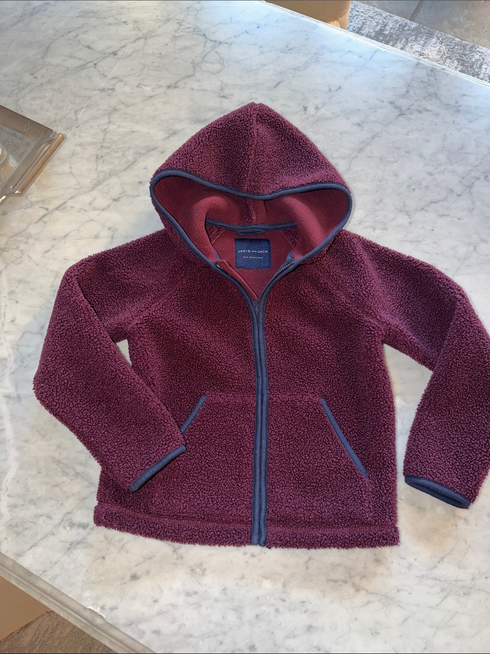 Janie and Jack Hooded Sherpa Jacket - Plum with Navy Trim size 5/6